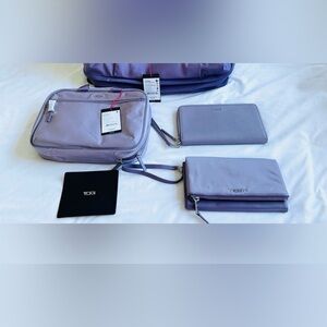 NWT Tumi Voyagueur travel set 3 items total, Lilac cosmetic case, wallet, clutch